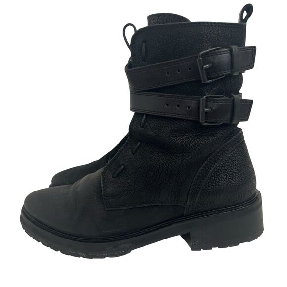 Allsaints Combat Double Strap Buckle Black Lace Up Side Zipper Boots Size 39 9 - Picture 5 of 9